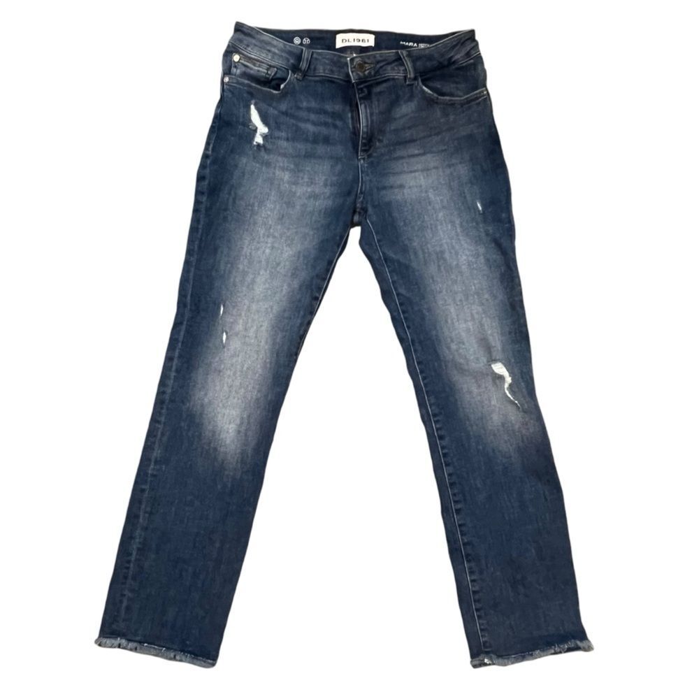 DL 1961 Mara Instasculpt Mid Rise Straight Jeans Fringe Raw Ankle US Size 29
